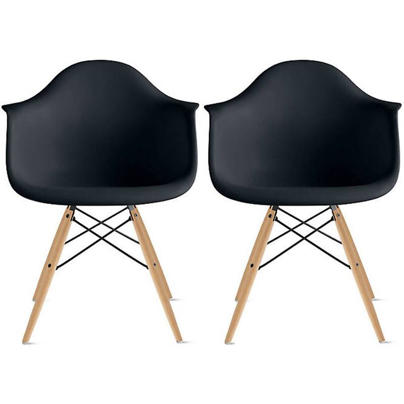 Set of 2 Retro Designer Chairs For Kitchen Office Rental Party Home Indoor Patio Outdoor Waiting Room Guest Bedroom - Black