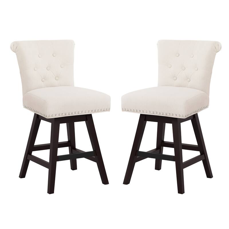26 in. Set of 2 Bar Stools Counter Height Barstool 360° Swivel with Curved Backrest