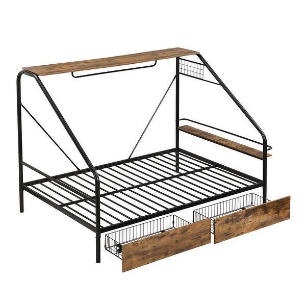 slide 2 of 9, Full Size Metal Storage Platform Bed with Clothes Rack, Black Black - Full