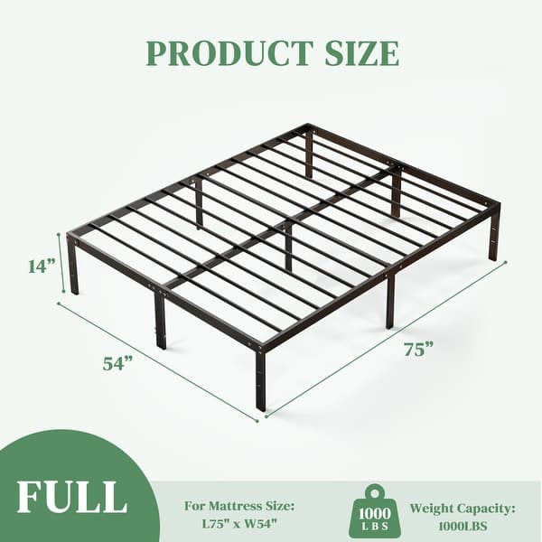 dimension image slide 3 of 5, Black Metal Frame Platform Bed Mattress Foundation with Steel Slat Support, No Box Spring Needed