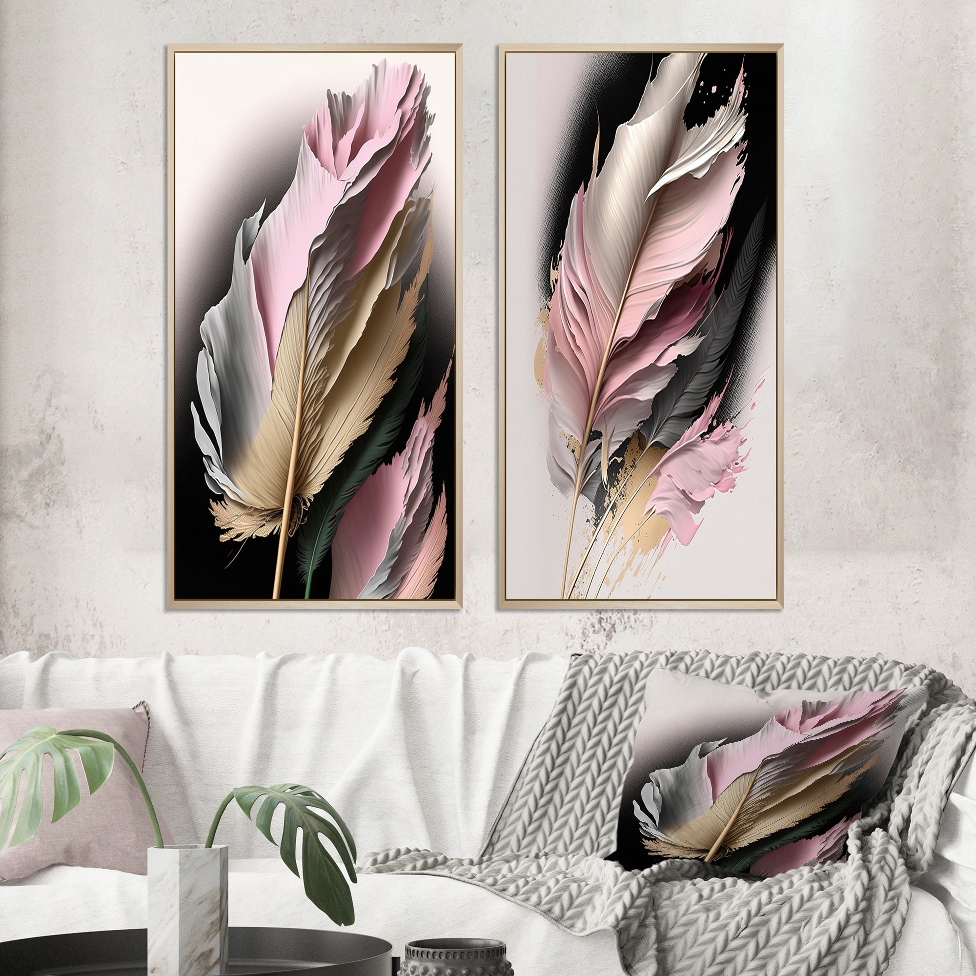 Designart "Pink And Beige Hyperrealistic Roses" Rose Framed Wall Art Set Of 2 - Pink Gallery Wall Set For Home Decor