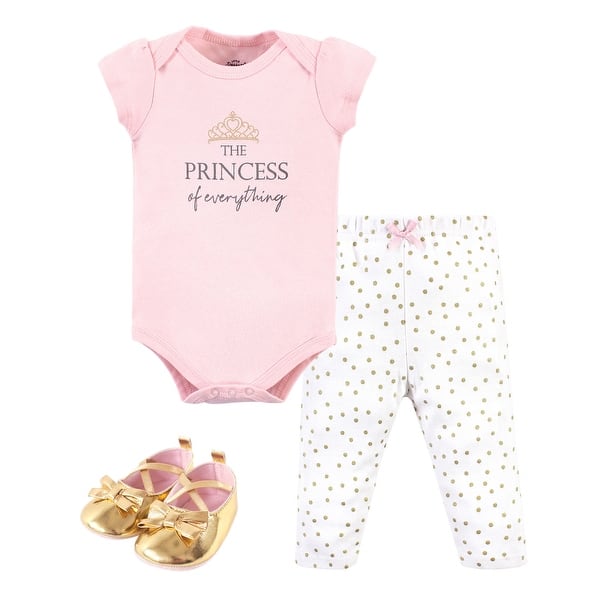 slide 1 of 1, Little Treasure Baby Girl Cotton Bodysuit, Pant and Shoe 3pc Set, Princess Of Everything 12-18 Months - Princess Of Everything