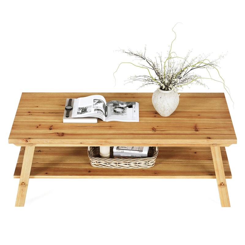 Solid Wood Coffee Table with Storage, Living Room Center Tea Table Accent Table