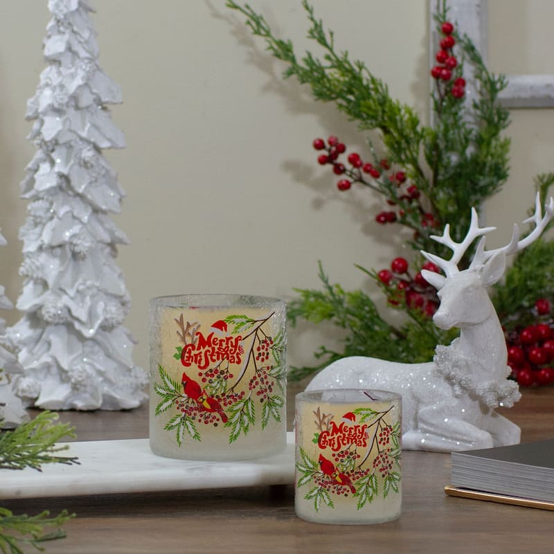 2.75-Inch Cardinal and Pine Hand Painted Flameless Christmas Candle Holder - 2.75"