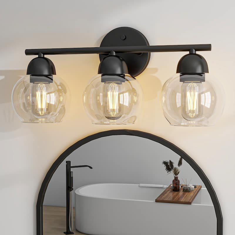 3-Light Bathroom Light Fixtures Over Mirror - Matte Black