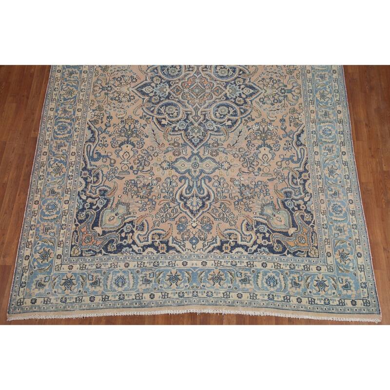 Hand Knotted Oriental 100% Wool Carpet Traditional Floral Peach Mashad Area Rug - 11' 6'' X 7' 11''