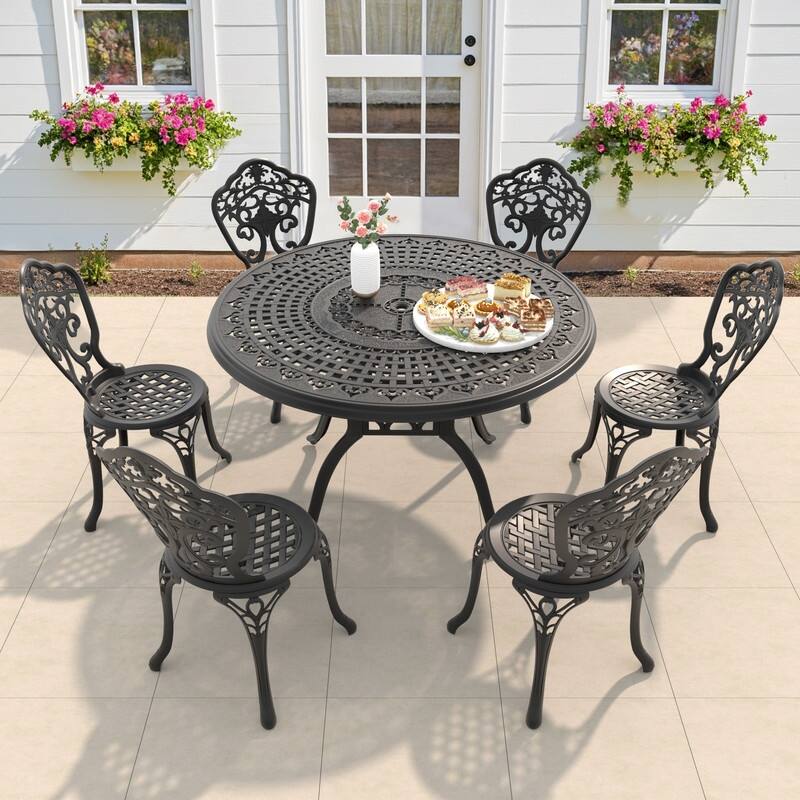 Traditions 7-Piece Patio Outdoor Dining Set with 6 Dining Chairs and 47.24 in.Round Table, Rust Free