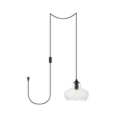 Destiny 1-Light Plug in Pendant with Clear Shade - Black - 9.4" Diameter
