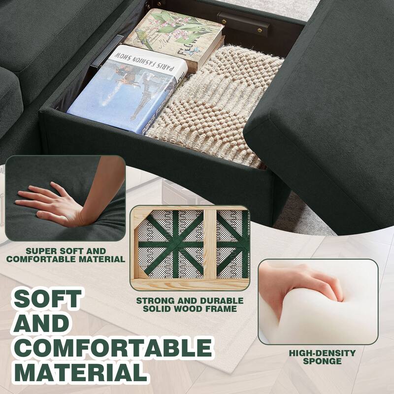 3 Pieces Living Room Set with Storage Ottoman