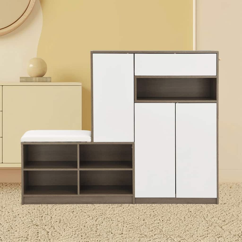Multi-functional Shoe Rack with Cushion Seat, Adjustable Shelves for up to 20 Pairs of Shoes, Stylish Shoe Storage Bench