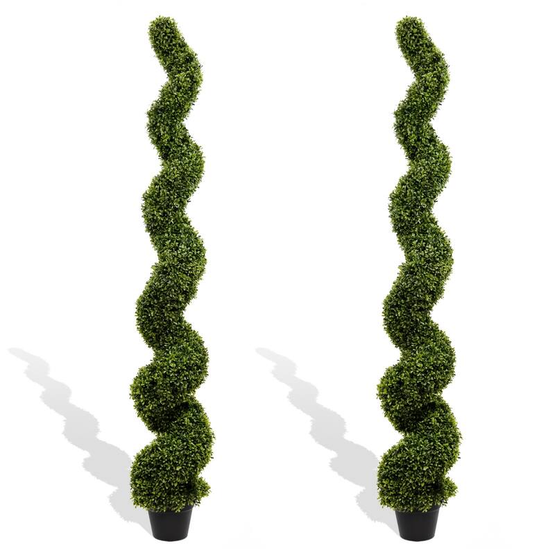 GDFStudio - Vallador Spiral Topiary Trees Artificial Boxwood UV Resistant Elegance（Set of 2）