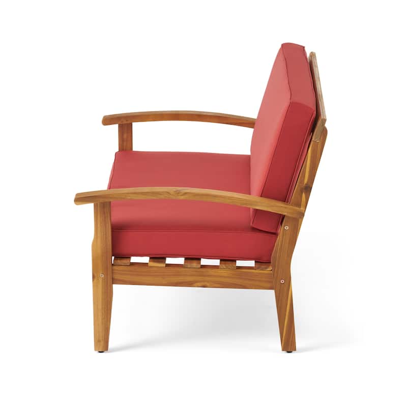 Peyton Outdoor Cushioned Acacia Wood Loveseat and Table Set by Christopher Knight Home