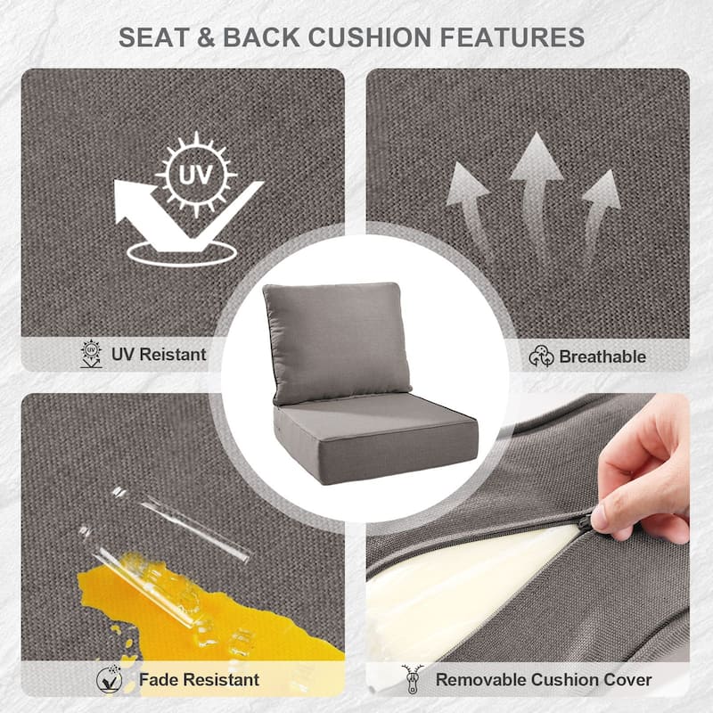 Gymojoy 24"x24"x6" Thick Cushions & Pillows Set - Deep Seat Indoor/Outdoor Water & Fade Resistant