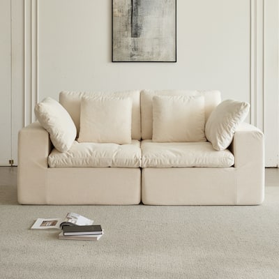 Flannel Modular Sectional Loveseat Sofa with Square Arms and Pillows