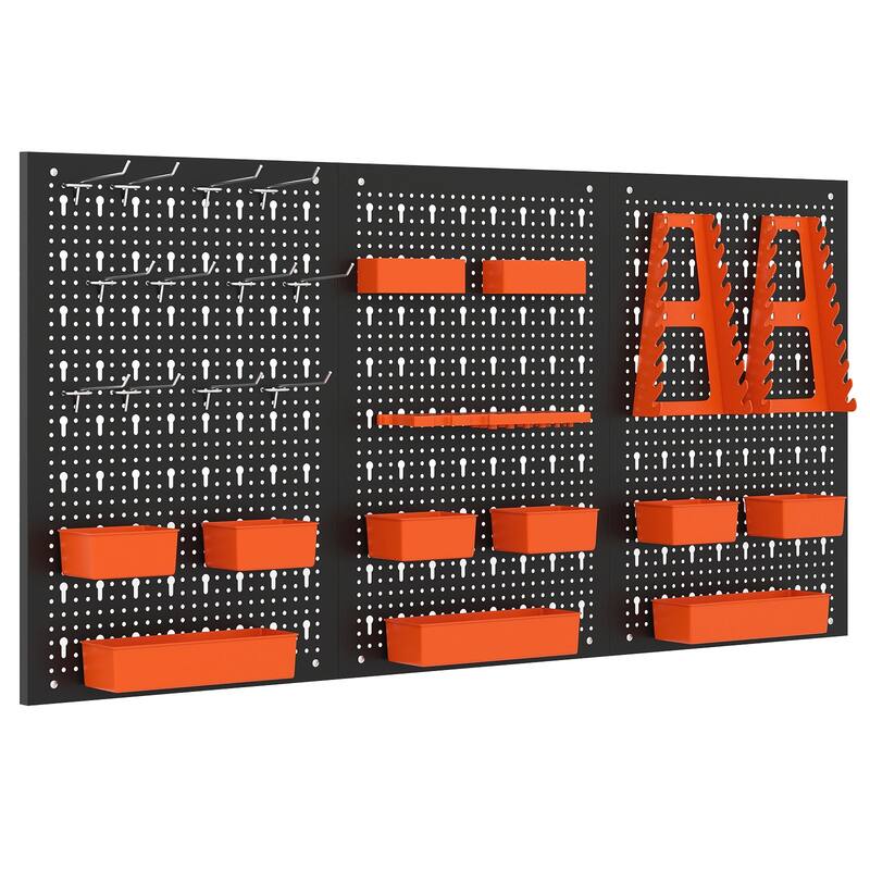 Gymax Pegboard Wall Organizer 9-Bin Parts Rack Organizer w/ Hammer