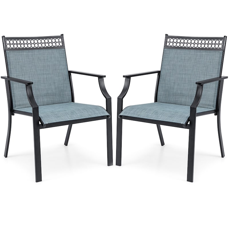 Costway Patio Chairs Set of 2 with All Weather Breathable Fabric High - See Details - Blue