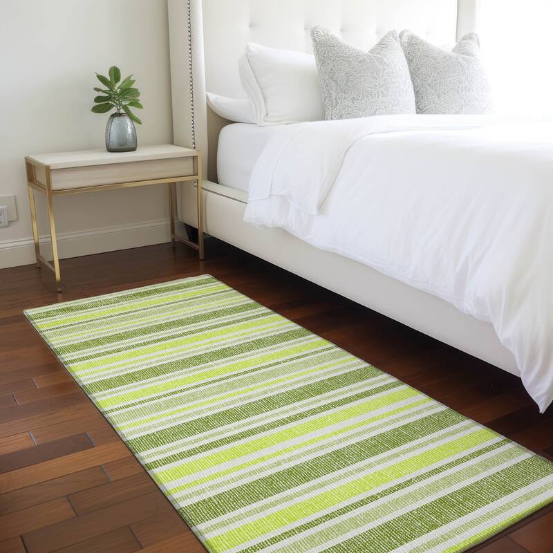 Machine Washable Indoor/ Outdoor Multi Cabana Stripe Chantille Rug