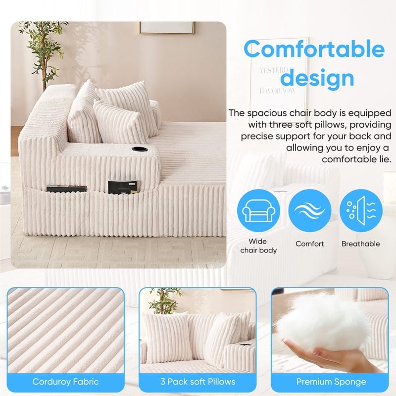Mixoy Corduroy 51"Chaise Lounge 1-Seater Sofa Chair With Storage