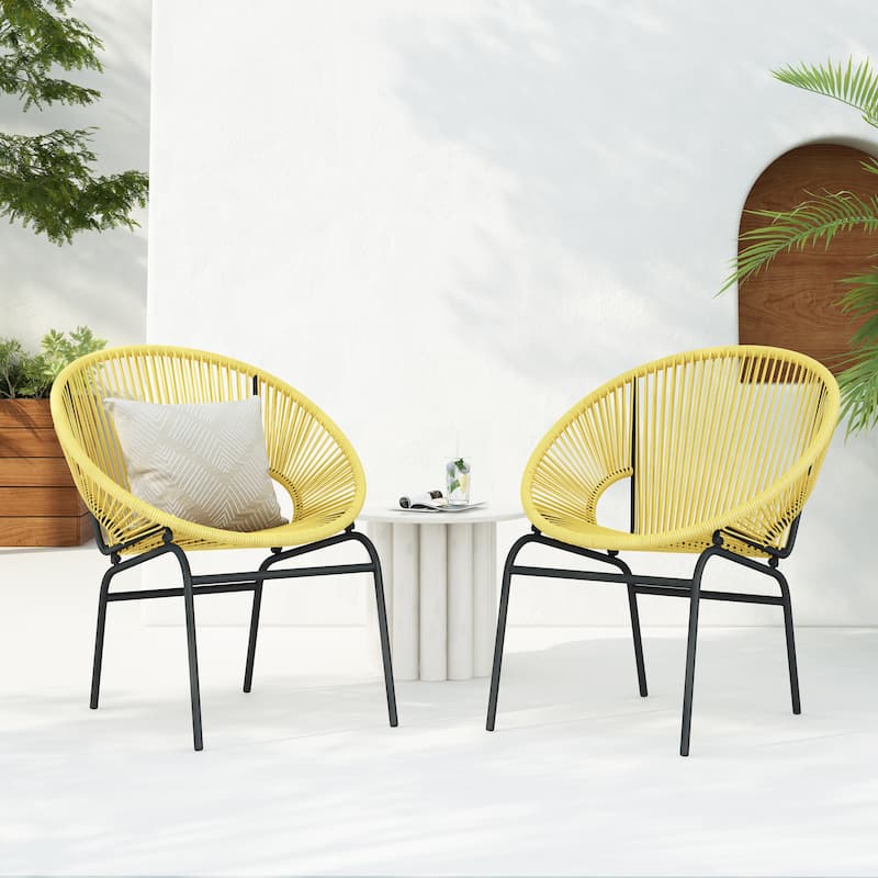 Nusa Outdoor Modern Rattan Club Chair (Set of 2) by Christopher Knight Home - Yellow