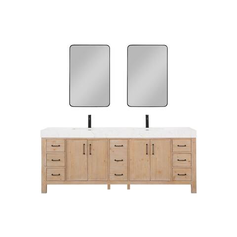 León 84" Double Bathroom Vanity in Fir Wood with Composite top