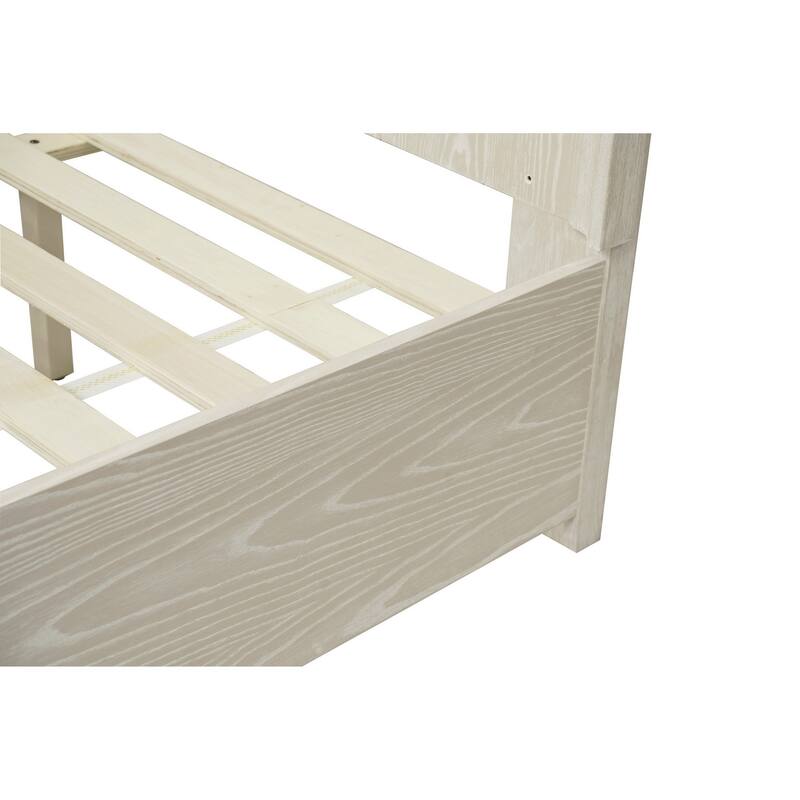 Maxi California King Platform Bed, High Headboard, Wire Brushed Wood, Beige