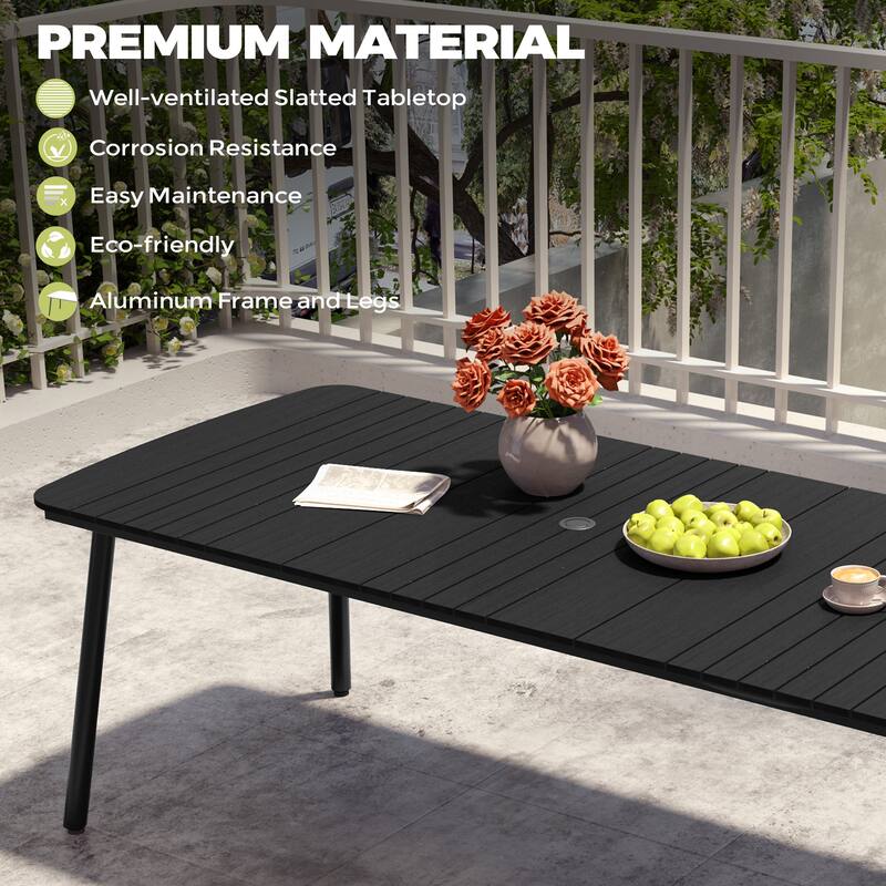 Outdoor Patio Dining Table Rectangular Aluminum with Durable Adjustable Reclining Folding Chair