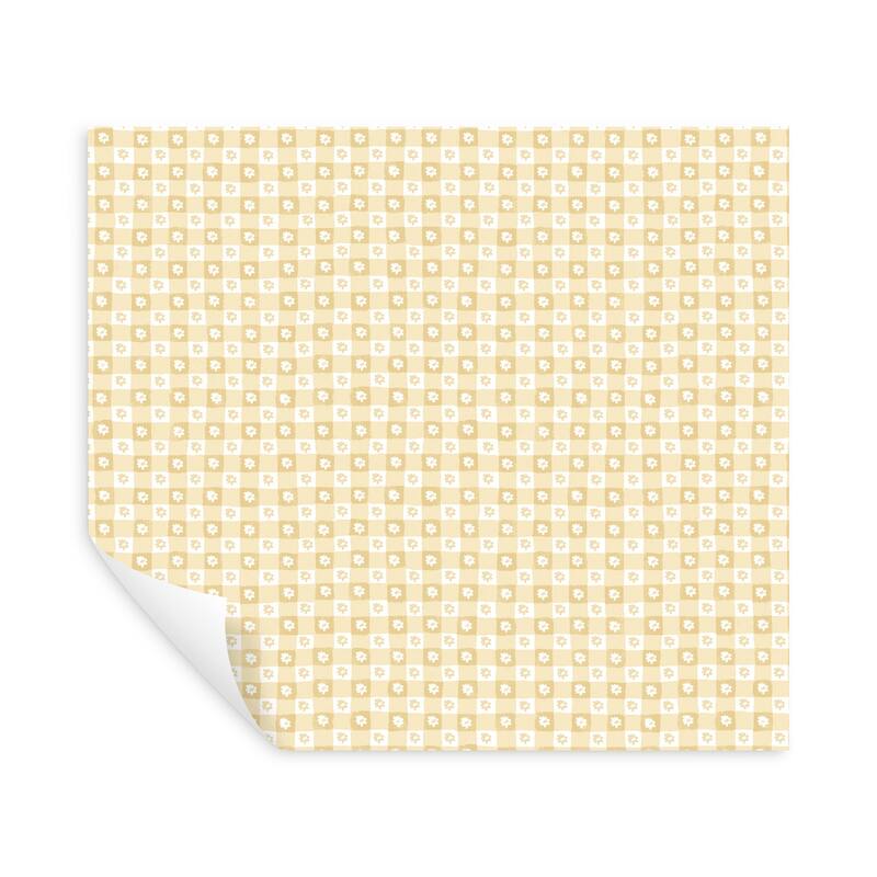 Rifle Paper Co. Daisy Gingham Yellow Floral Check Premium Peel + Stick Wallpaper