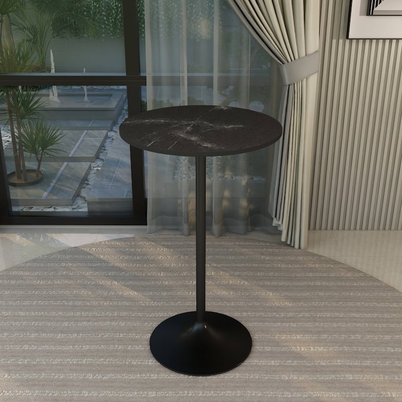 LeisureMod Verve 27" Bar Height Dining Table with MDF Round Top in Black Marbleized