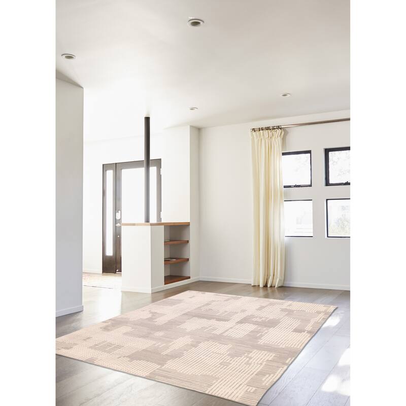ECARPETGALLERY Hand-knotted Tangier Cream, Dark Grey Wool Rug - 8'0 x 10'4