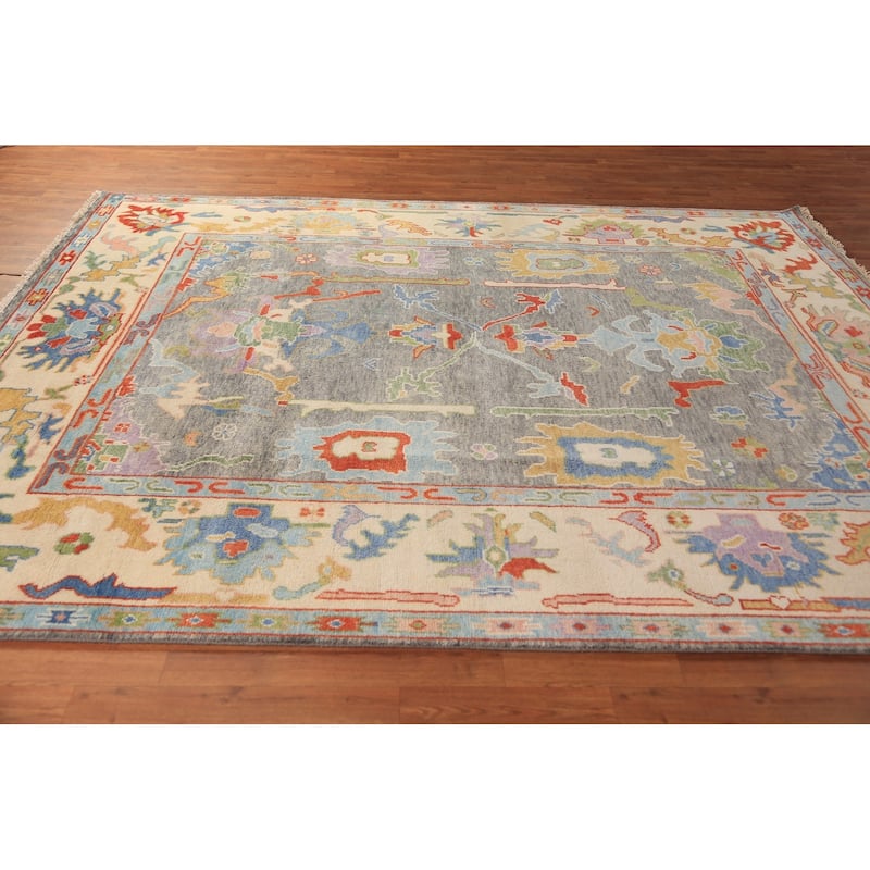 Oushak Indian Area Rug Handmade Transitional Grey Wool Carpet - 8'0"x 9'10"