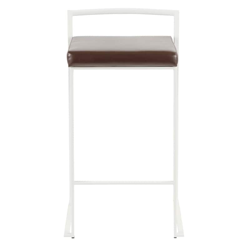 Lumisource Counter Stool in White with Grey Faux Leather - Set of 2 - 16"Lx17.5"Wx31"H