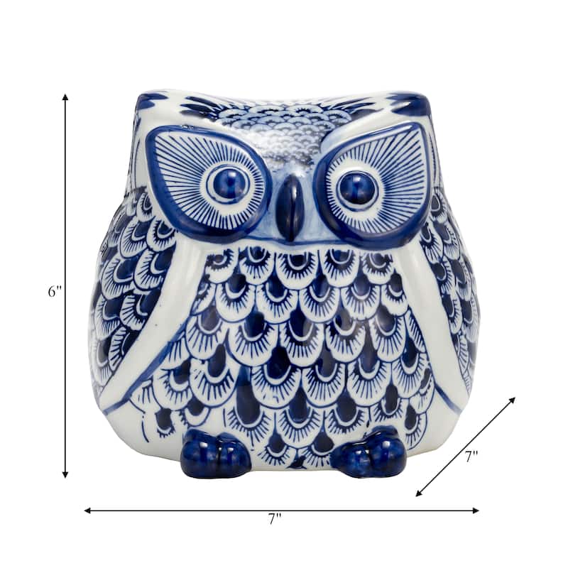 Sagebrook Home Stoneware Ceramic Owl Figurine with Intricate Hand-Painted Detailing