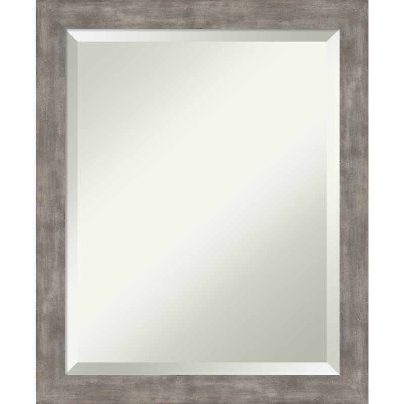 Beveled Wood Bathroom Wall Mirror - Marred Pewter Frame