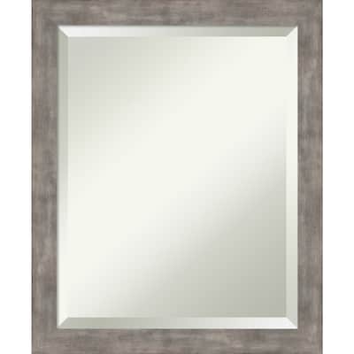 Beveled Wood Bathroom Wall Mirror - Marred Pewter Frame