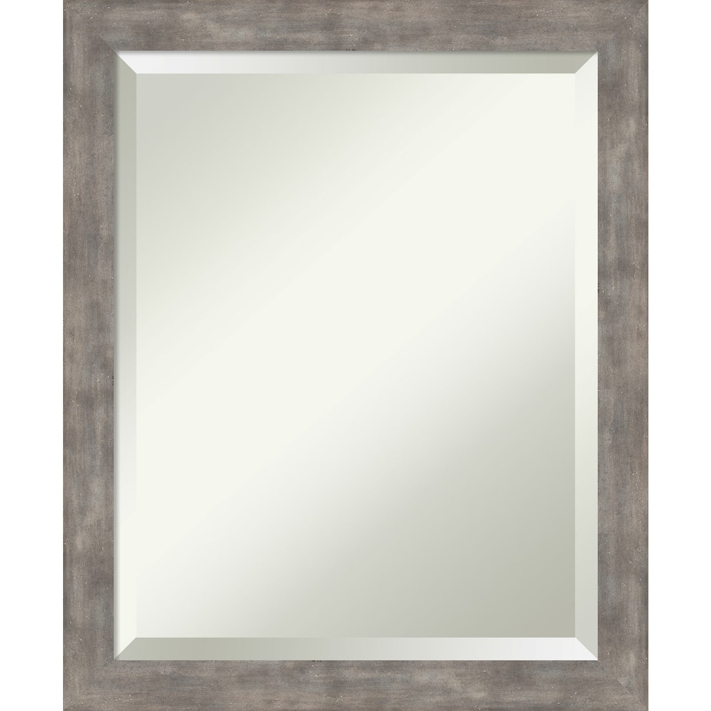 Beveled Wood Bathroom Wall Mirror - Marred Pewter Frame