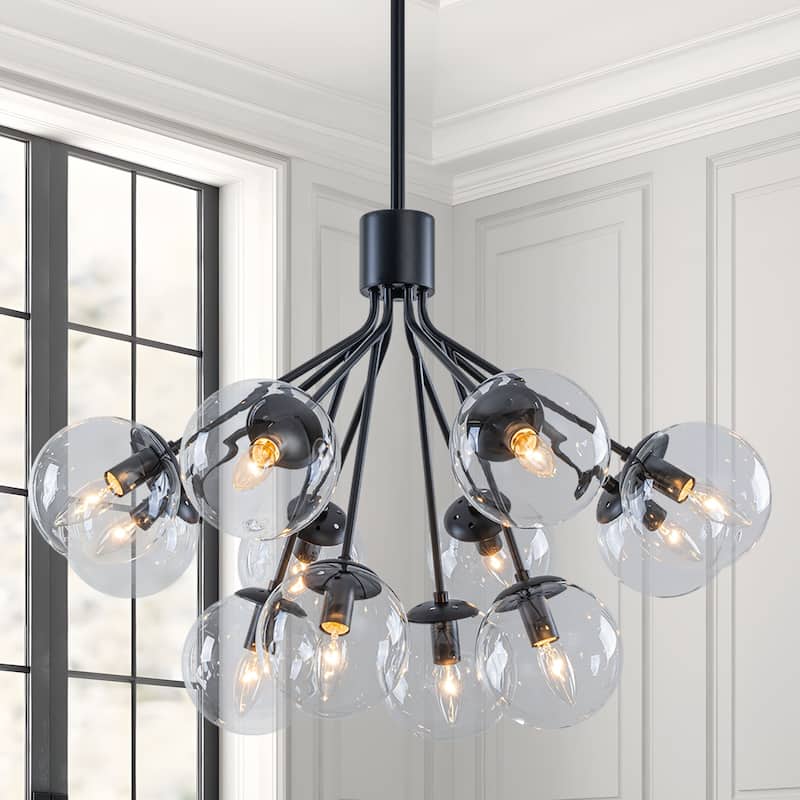 Starsky 12-Light Modern Bubble Seeded Glass Chandelier - Black