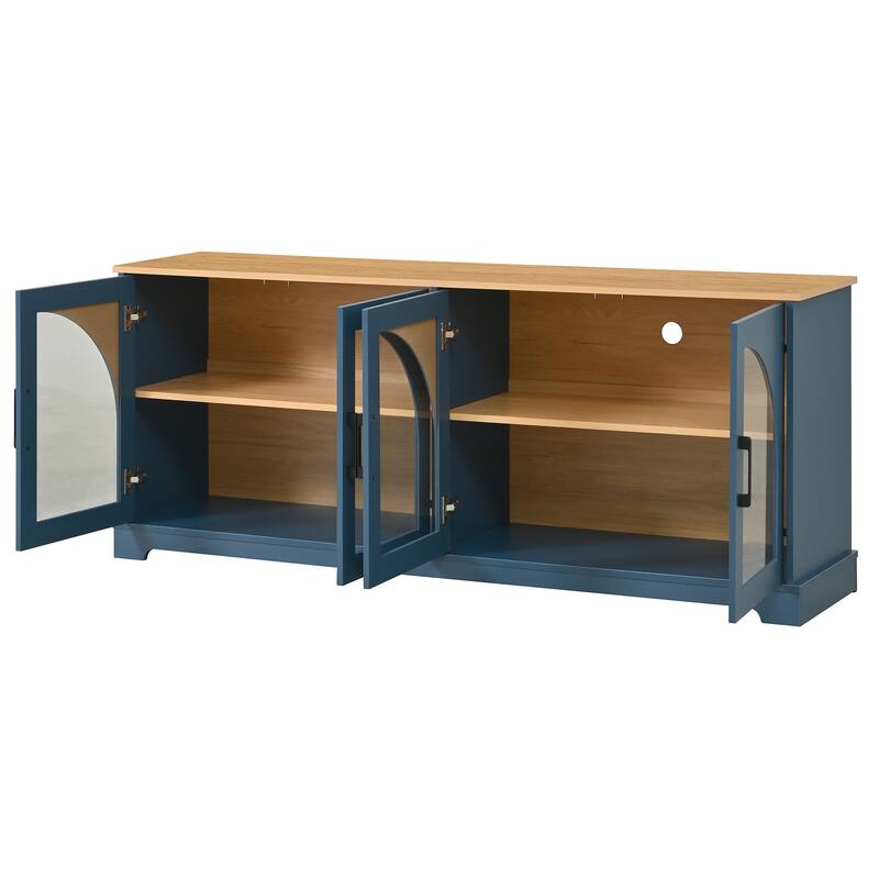 Farmhouse TV Stand for TVs up to 70" with Semi-Arched Glass Doors, Two-Tone Media Console with Adjustable Shelves