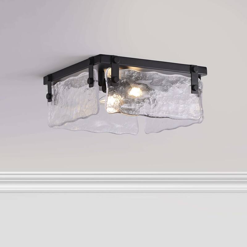 Laia 11.8" Black 2-light Hand Crafted Glass Square Flush Mount - 11.8" W x 5.5" H x 11.8" D
