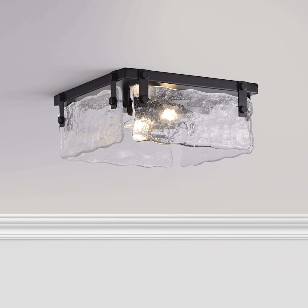 Laia 11.8" Black 2-light Hand Crafted Glass Square Flush Mount - 11.8" W x 5.5" H x 11.8" D