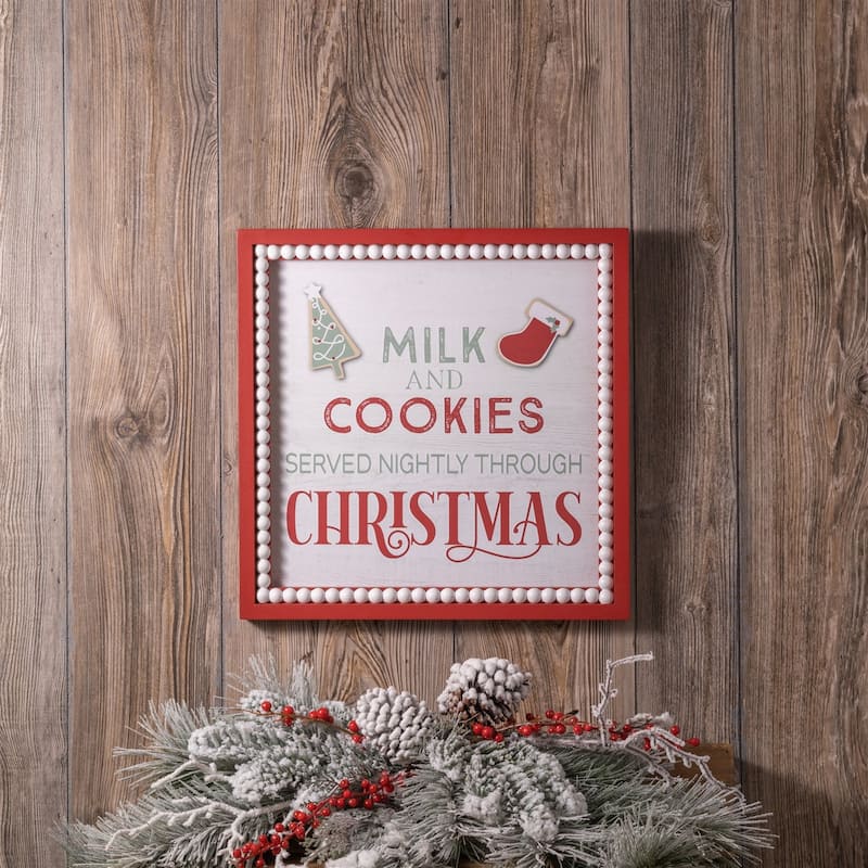 Milk and Cookies Christmas Framed Wall Sign - 15"