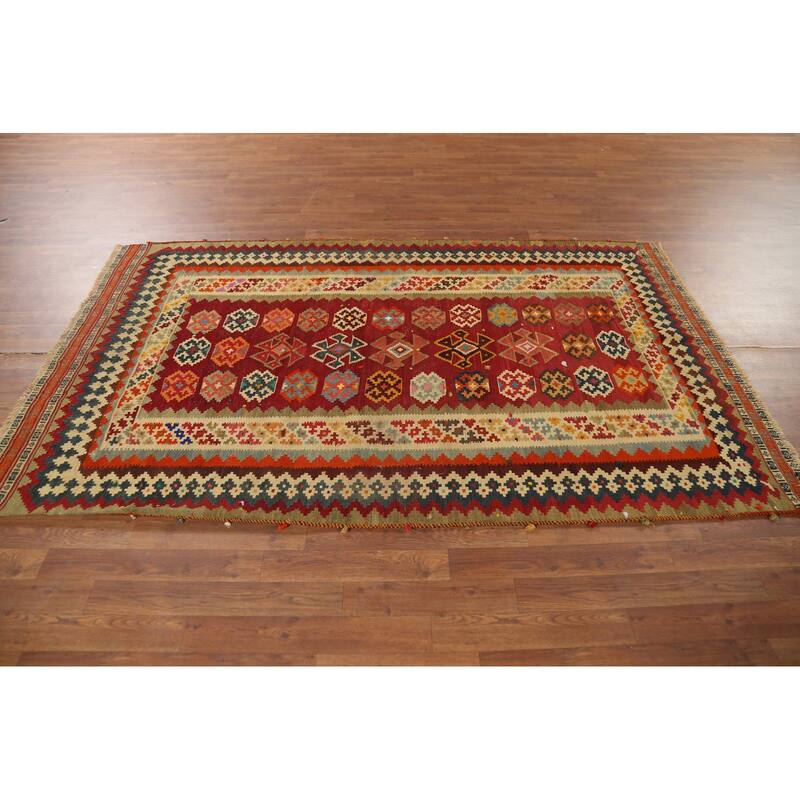 Red Kilim Qashqai Persian Vintage Area Rug Handmade Tribal Wool Carpet - 4'8"x 7'8"
