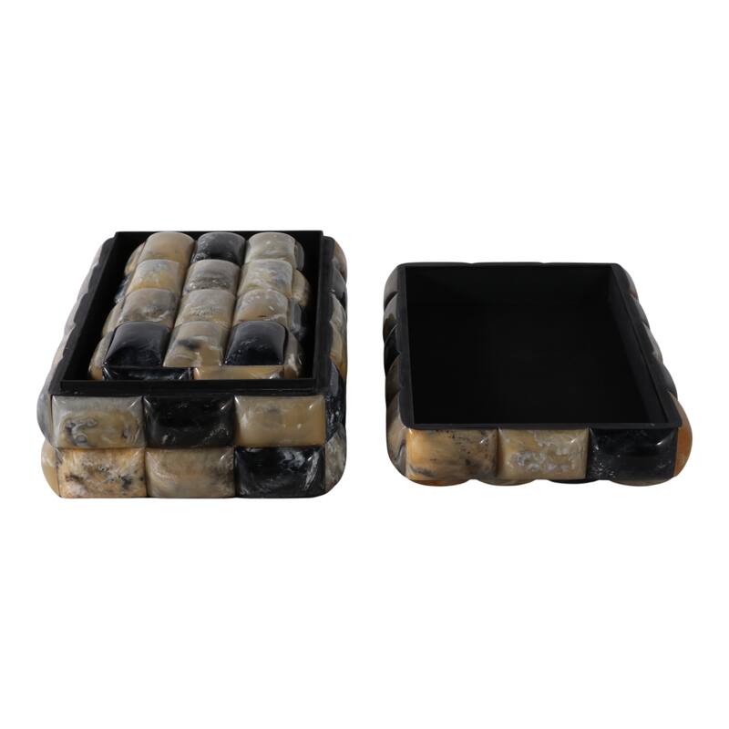 Resin Boxes Woven Glossy Block Texture (Set of 2) - 10", 12" Black - 12.5" x 8" x 5.5"