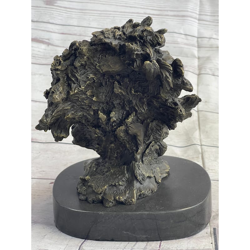 Roaring Imitative Lions Head Imitative Lion Bust Bronze Sculpture Statue Figure Marble Base 9 Inches X 7 Inches