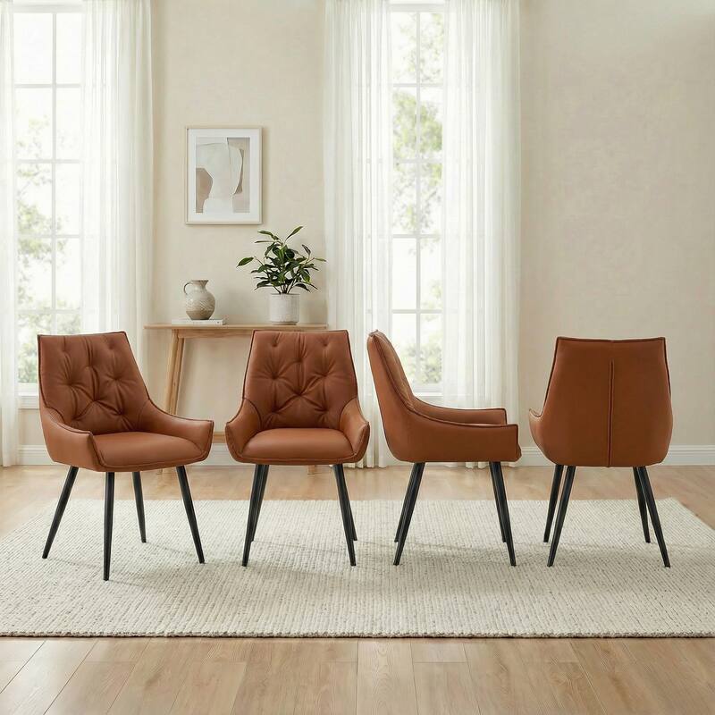 Set of 4 Side Chair Dining Chair Kitchen Chair Leather Chair Flat Back Upholstered Chair Camel Chair