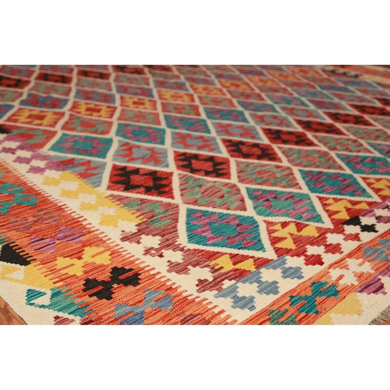 Reversible Kilim Area Rug Hand-Woven Oriental Wool Carpet - 10'3"x 12'6"