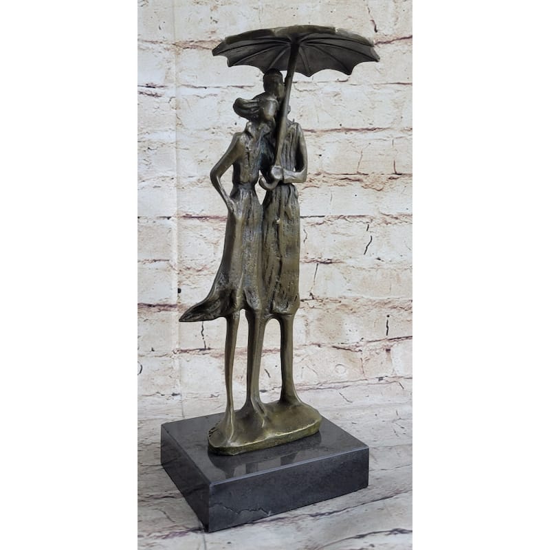 Signed Original Aldo Vitaleh Two Lovers In Rain Bronze Sculpture Statue Figurine