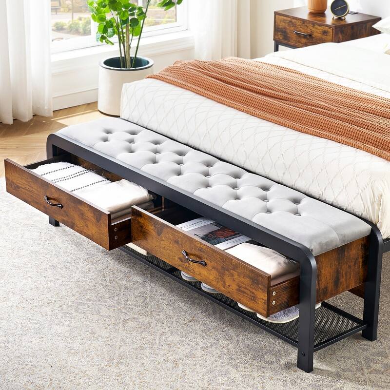 Bed Frame with Sturdy Metal Slats Support