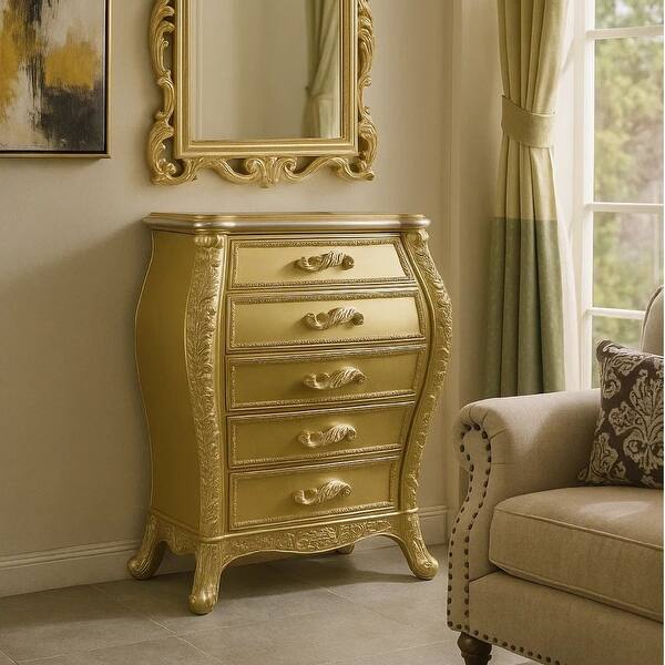 Otis Tall Dresser Chest with 6 Drawers, Classic Scrolled, Gold Wood - Bed  Bath & Beyond - 42661645