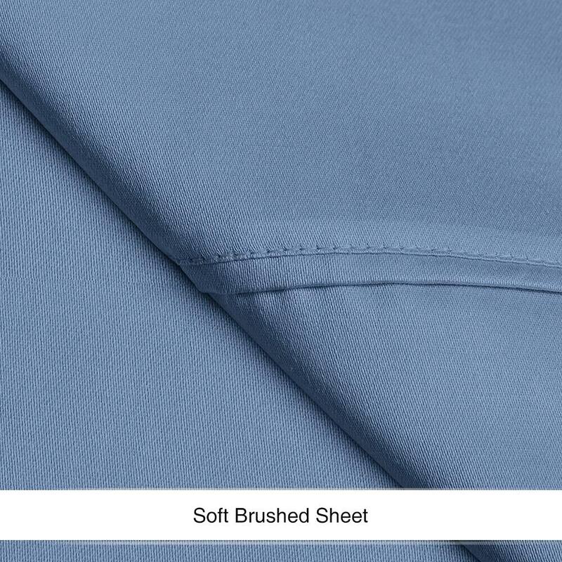 Shatex Fitted Sheet Deep Pockets Solid Color Bedding Sheet (Blue,Grey
