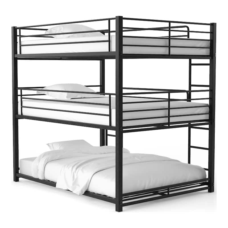 Cody Contemporary Black Metal Triple Decker Bunk Bed with 2 Ladder by Furniture of America